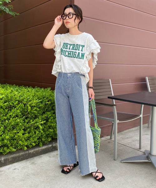 RODEO CROWNS WIDE BOWL（ロデオクラウンズワイドボウル）の「フリルスリーブSWトップス（Tシャツ/カットソー・レディース・ブラウン/グレー×ホワイト/レッド・FREE）」の21枚目の写真