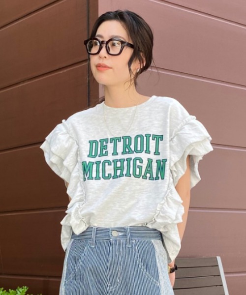 RODEO CROWNS WIDE BOWL（ロデオクラウンズワイドボウル）の「フリルスリーブSWトップス（Tシャツ/カットソー・レディース・ブラウン/グレー×ホワイト/レッド・FREE）」の22枚目の写真