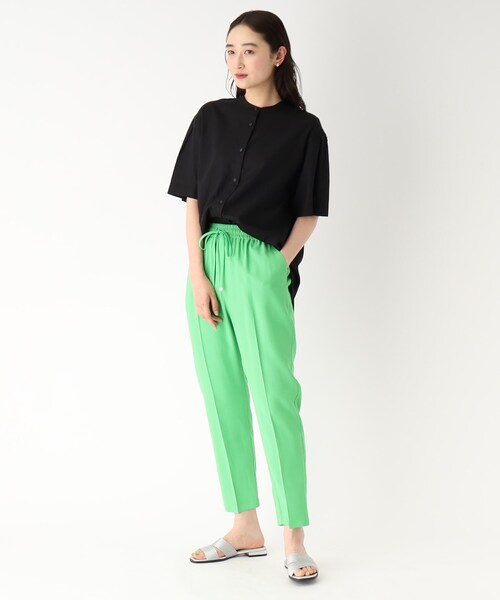 セットアップ対応フレンチリネン混バンドカラーシャツ【洗濯機洗い可】