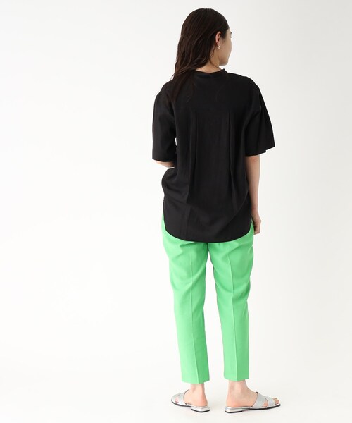 セットアップ対応フレンチリネン混バンドカラーシャツ【洗濯機洗い可】