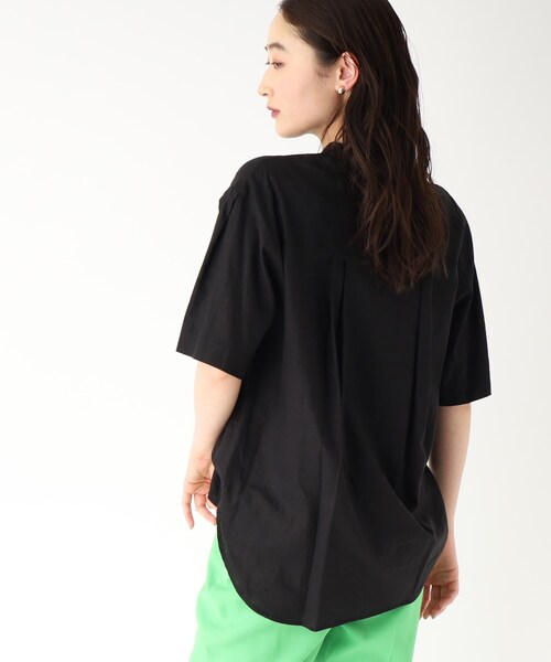 セットアップ対応フレンチリネン混バンドカラーシャツ【洗濯機洗い可】