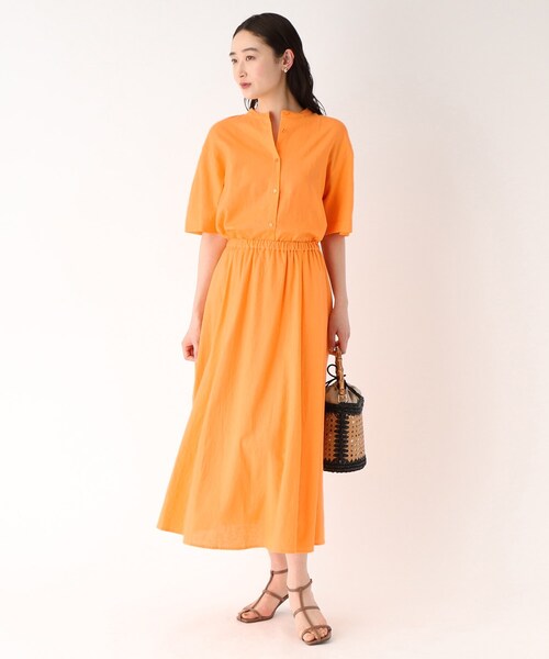 セットアップ対応フレンチリネン混バンドカラーシャツ【洗濯機洗い可】