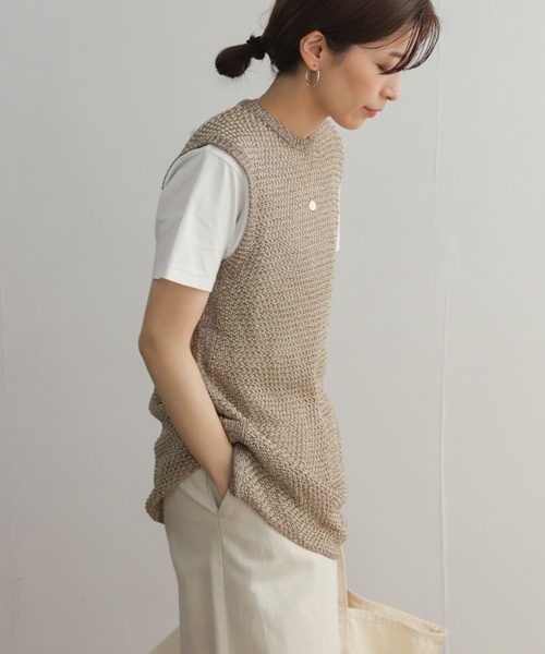 「URBAN RESEARCH DOORS」 ノースリーブニット MEDIUM ホワイト レディース URBAN RESEARCH DOORS ニット セーター ランダムリブ