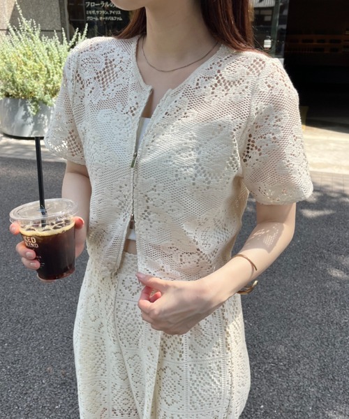 mline（エムライン）の「[mline]WZIPレーストップス（カーディガン/ボレロ・レディース・ブラック/アイボリー/オレンジ・FREE）」の2枚目の写真