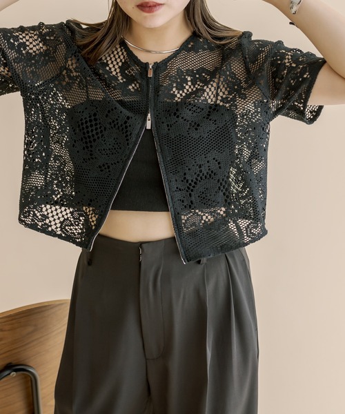 mline（エムライン）の「[mline]WZIPレーストップス（カーディガン/ボレロ・レディース・ブラック/アイボリー/オレンジ・FREE）」の10枚目の写真