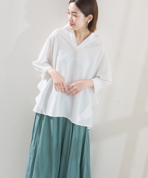ブラウス シャツ 麻21s　ヨークフリルプルオーバー レディース ubasoku ブラウス シャツ 麻21s ヨークフリルプルオーバー