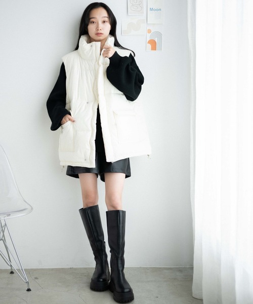 WEGO（ウィゴー）の「WEGO/パデッドベスト（ダウンベスト・レディース・ライトベージュ/ブラック/オフホワイト・MEDIUM/SMALL）」の18枚目の写真