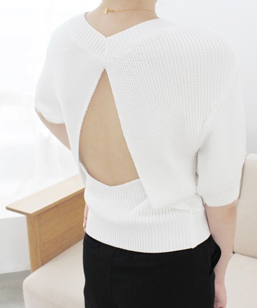 MODE ROBE（モードローブ）の「バックオープンデザインニット（Tシャツ/カットソー・レディース・ホワイト/ブラック/ベージュ・FREE）」の10枚目の写真