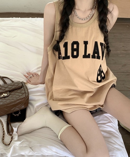 meJane（ミージェーン）の「A118LAVE88ロゴ刺繍 BIGシルエットトップス（タンクトップ・レディース・モカ/ホワイト/ブルー・FREE）」の10枚目の写真