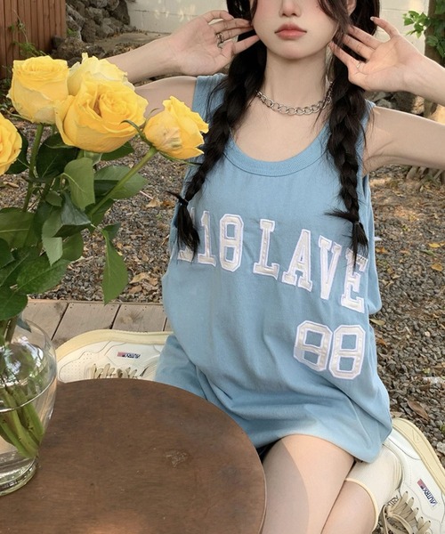 meJane（ミージェーン）の「A118LAVE88ロゴ刺繍 BIGシルエットトップス（タンクトップ・レディース・モカ/ホワイト/ブルー・FREE）」の16枚目の写真