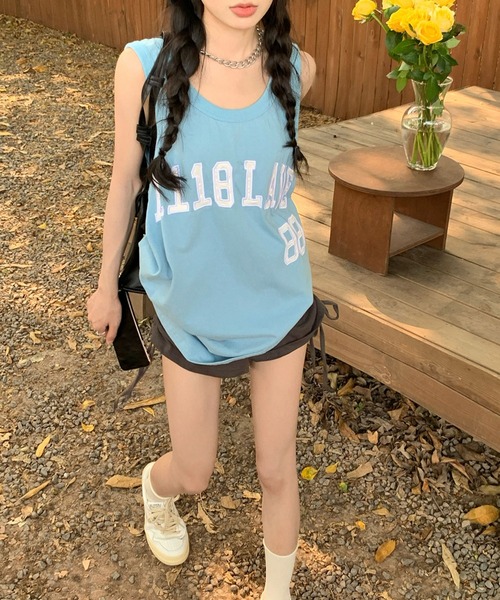 meJane（ミージェーン）の「A118LAVE88ロゴ刺繍 BIGシルエットトップス（タンクトップ・レディース・モカ/ホワイト/ブルー・FREE）」の17枚目の写真