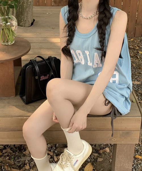 meJane（ミージェーン）の「A118LAVE88ロゴ刺繍 BIGシルエットトップス（タンクトップ・レディース・モカ/ホワイト/ブルー・FREE）」の18枚目の写真