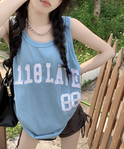 meJane（ミージェーン）の「A118LAVE88ロゴ刺繍 BIGシルエットトップス（タンクトップ・レディース・モカ/ホワイト/ブルー・FREE）」の21枚目の写真