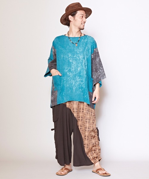 チャイハネ(チャイハネ)の「【チャイハネ】パチドアシッドウォッシュ変形MEN'Sトップス(Tシャツ/カットソー・メンズ・マスタード/ブラック/ブルー・FREE)」の5枚目の写真
