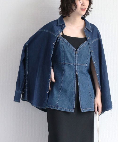 cepo(セポ)の「2WAYデニムキャミビスチェ セットアップ可能(ベスト・レディース・ブラック/ブルー系1・M)」の7枚目の写真