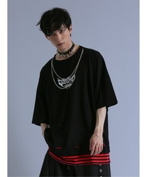 【コットン100%】セマンティックデザイン×PSYCHONATION レイヤード ダメージ クルー 半袖 ビッグ Ｔシャツ