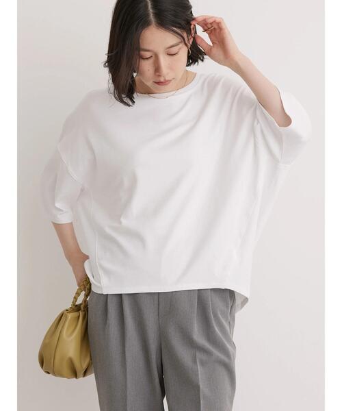 AMERICAN HOLIC（アメリカンホリック）の「UVカット　コクーン半袖カットプルオーバー（Tシャツ/カットソー・レディース・オフホワイト/ブラック/グレイッシュベージュ・M/L）」の4枚目の写真