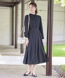 配色バンドカラー幾何学柄ワンピース