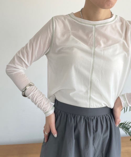 LOWRYS FARM（ローリーズファーム）の「シアーアソートロングスリーブ　973481（その他トップス・レディース・パープル/その他1/オレンジ/ブラック/アイボリー・FREE）」の6枚目の写真