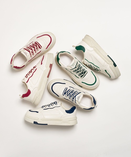 SVEC（シュベック）の「編み込みシューレース レースアップ ローカット 厚底スニーカー（スニーカー・レディース・ホワイト×レッド/ホワイト×グリーン/ホワイト×ブルー・35/36/37/38/39/40）」の5枚目の写真
