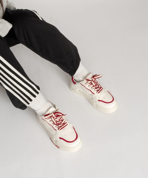 SVEC（シュベック）の「編み込みシューレース レースアップ ローカット 厚底スニーカー（スニーカー・レディース・ホワイト×レッド/ホワイト×グリーン/ホワイト×ブルー・35/36/37/38/39/40）」の8枚目の写真