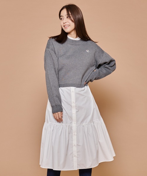 Arnold Palmer（アーノルドパーマー）の「クロップド ニット × シャツ ワンピース レイヤード セット（ワンピース・レディース・ダークグレー/ネイビー/ブラック・L/S/M）」の13枚目の写真