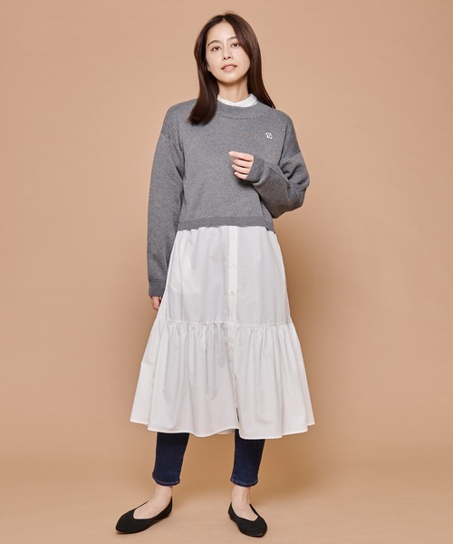 Arnold Palmer（アーノルドパーマー）の「クロップド ニット × シャツ ワンピース レイヤード セット（ワンピース・レディース・ダークグレー/ネイビー/ブラック・L/S/M）」の14枚目の写真