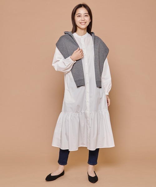 セール】クロップド ニット × シャツ ワンピース レイヤード
