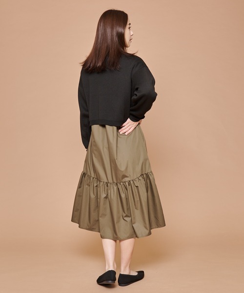 Arnold Palmer（アーノルドパーマー）の「クロップド ニット × シャツ ワンピース レイヤード セット（ワンピース・レディース・ダークグレー/ネイビー/ブラック・L/S/M）」の11枚目の写真