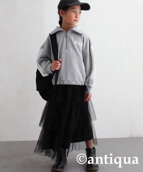 antiqua（アンティカ）の「FILAハーフジップトップス（Tシャツ/カットソー・キッズ・ネイビー/杢グレー・160/150/130/140）」の3枚目の写真
