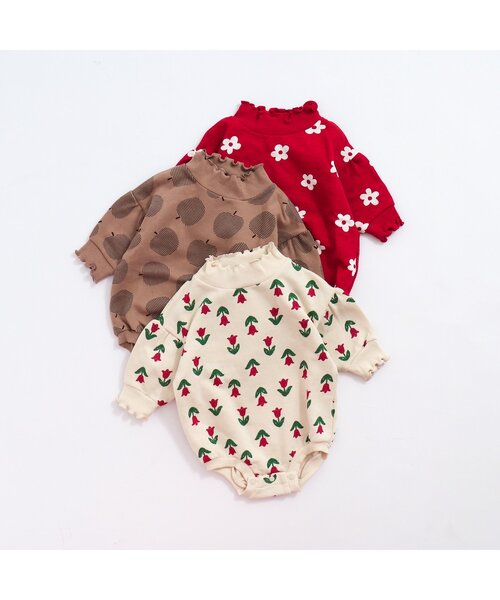 BREEZE（ブリーズ）の「【リンク】総柄ボディスーツ（肌着・キッズ・キャメル/アイボリー/ワインレッド・80/70）」の4枚目の写真