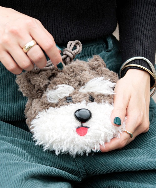 フクモモ仲良し巾着ポーチ　ファー黒 フクモモ仲良し巾着ポーチ ファー黒