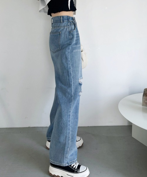 kirakiraShop(キラキラショップ)の「セミワイドクラッシュデニムパンツ(デニムパンツ・レディース・ブラック/ブルー・M/L/S)」の16枚目の写真