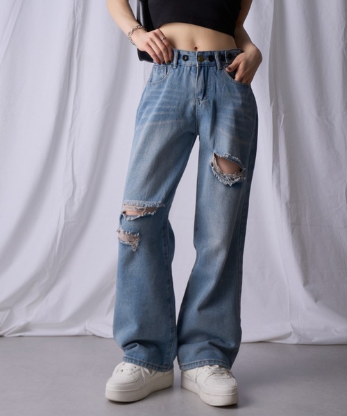kirakiraShop(キラキラショップ)の「セミワイドクラッシュデニムパンツ(デニムパンツ・レディース・ブラック/ブルー・M/L/S)」の19枚目の写真