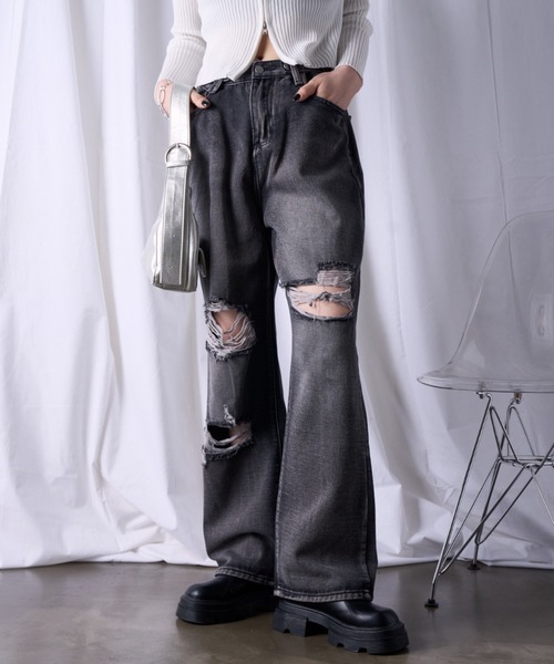 kirakiraShop(キラキラショップ)の「セミワイドクラッシュデニムパンツ(デニムパンツ・レディース・ブラック/ブルー・M/L/S)」の18枚目の写真