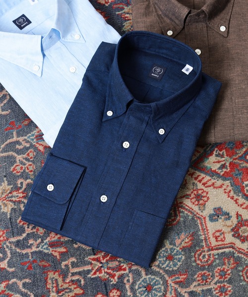 BEAMS F リネンコットンボタンダウンシャツ 39 ブラウン セール】BEAMS F / コットンリネン ボタンダウンシャツ（シャツ