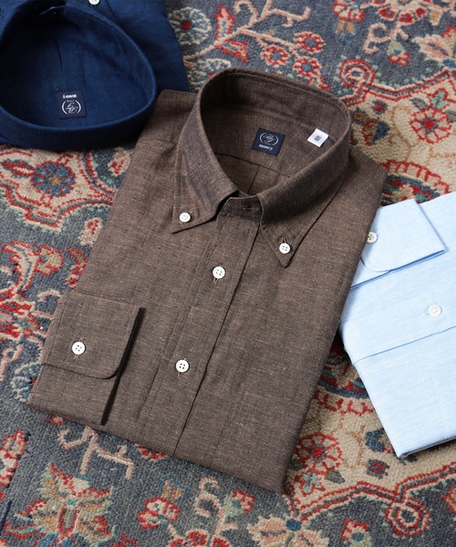 BEAMS F リネンコットンボタンダウンシャツ 39 ブラウン セール】BEAMS F / コットンリネン ボタンダウンシャツ（シャツ