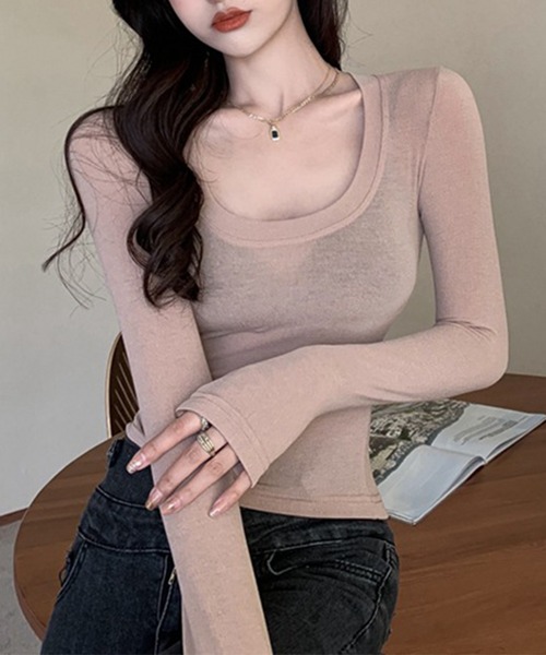 Jasmine Grandiflorum(ジャスミングランディフローラム)の「【Jasmine】ラウンドネックシンプル長袖カットソー(Tシャツ/カットソー・レディース・グレー/ブラック/ベージュ/ブルー/ブラウン・FREE)」の2枚目の写真