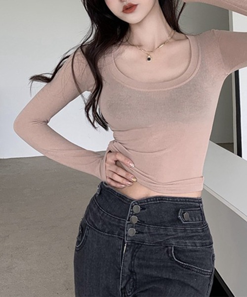 Jasmine Grandiflorum(ジャスミングランディフローラム)の「【Jasmine】ラウンドネックシンプル長袖カットソー(Tシャツ/カットソー・レディース・グレー/ブラック/ベージュ/ブルー/ブラウン・FREE)」の10枚目の写真