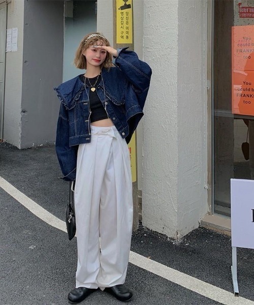 VIBGYOR（ヴィブジョー）の「【バーレスク】フリルビッグカラーデニム