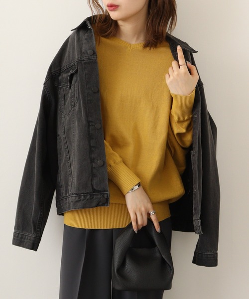 atONE（アットワン）の「atONE Vネックドルマン綿ニット プルオーバー セーター（ニット/セーター・レディース・ダークグリーン/グレイッシュベージュ/ブルー/杢グレー/ブラック/ネイビー/バーガンディー/ホワイト/マスタード・LL～3L/4L～5L/M～Ｌ）」の8枚目の写真