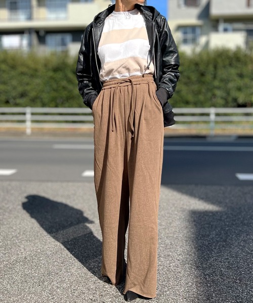 BEATJIVE(ビートジャイブ)の「ワイドパンツ スウェットパンツ ストレート カットオフ イージーパンツ ガウチョパンツ レディース(スウェットパンツ・レディース・カーキ/ブラック・MEDIUM/LARGE)」の8枚目の写真