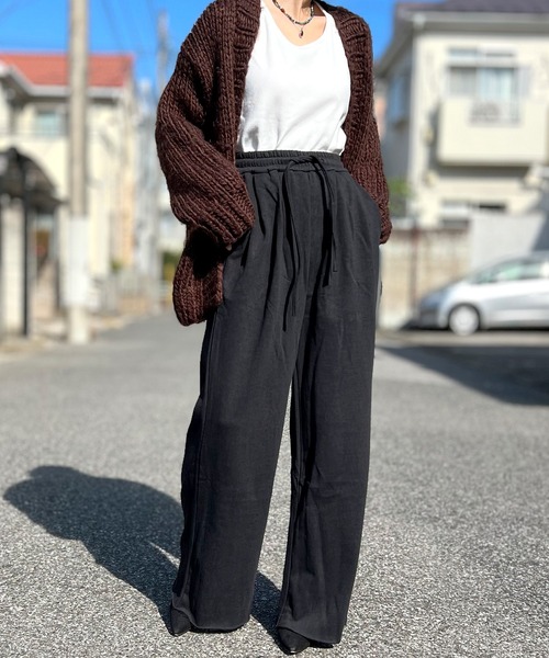 BEATJIVE(ビートジャイブ)の「ワイドパンツ スウェットパンツ ストレート カットオフ イージーパンツ ガウチョパンツ レディース(スウェットパンツ・レディース・カーキ/ブラック・MEDIUM/LARGE)」の3枚目の写真