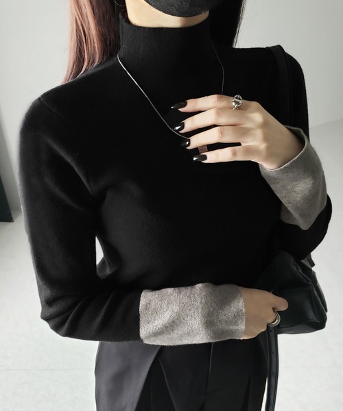 me+em select(ミームセレクト)の「【 2color 】袖配色バイカラープチハイネックリブニットトップス(ニット/セーター・レディース・ブラック/グレー・FREE)」の16枚目の写真