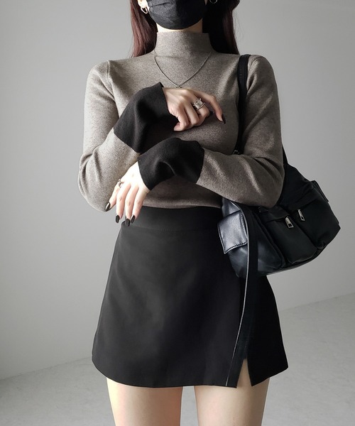 me+em select(ミームセレクト)の「【 2color 】袖配色バイカラープチハイネックリブニットトップス(ニット/セーター・レディース・ブラック/グレー・FREE)」の10枚目の写真