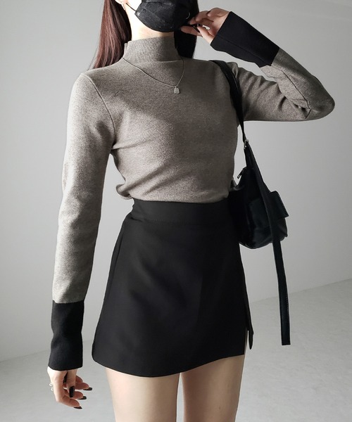 me+em select(ミームセレクト)の「【 2color 】袖配色バイカラープチハイネックリブニットトップス(ニット/セーター・レディース・ブラック/グレー・FREE)」の12枚目の写真