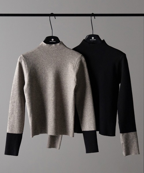 me+em select(ミームセレクト)の「【 2color 】袖配色バイカラープチハイネックリブニットトップス(ニット/セーター・レディース・ブラック/グレー・FREE)」の3枚目の写真