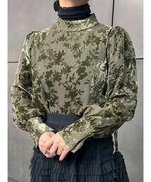 Ayla | 【軽やかな透け感】シアーフロッキージャカードブラウス（カーキ/グリーン）(シャツ/ブラウス)