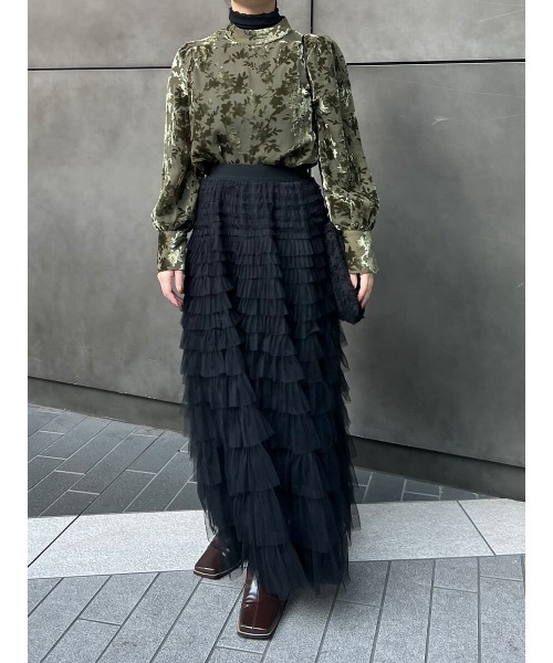 Ayla（アイラ）の「【軽やかな透け感】シアーフロッキージャカードブラウス（カーキ/グリーン）（シャツ/ブラウス・レディース・カーキ・FREE）」の3枚目の写真