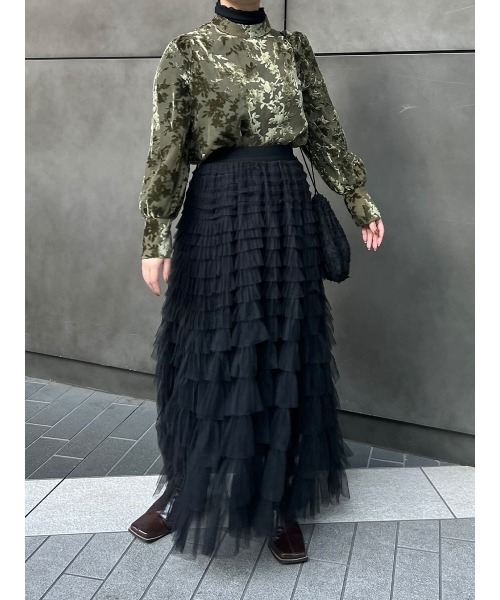 Ayla（アイラ）の「【軽やかな透け感】シアーフロッキージャカードブラウス（カーキ/グリーン）（シャツ/ブラウス・レディース・カーキ・FREE）」の4枚目の写真